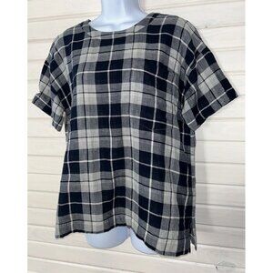 Madewell Sz SMALL Boxy Shirt Top Blue Gray Plaid 100% Cotton S/S Pullover EUC